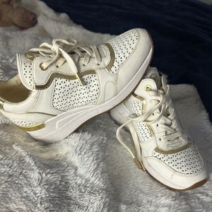 Women's White and Gold Sneakers